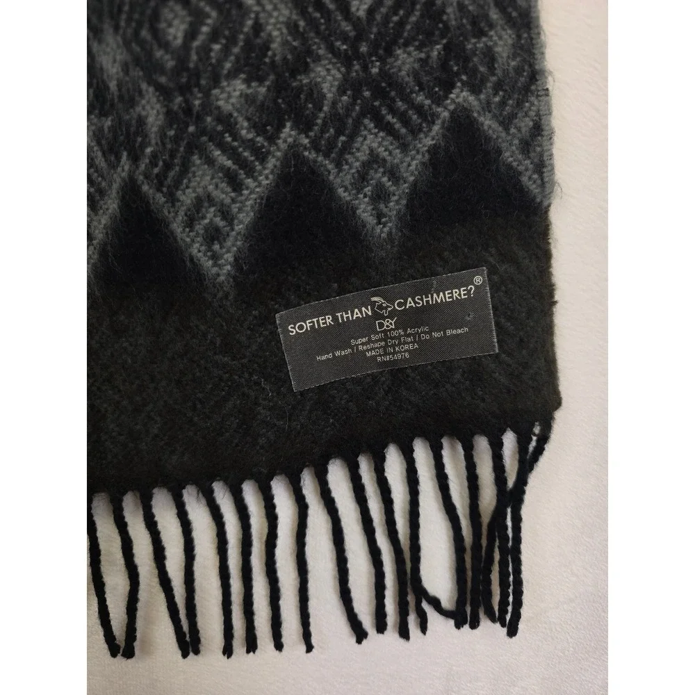 D&Y Scarf Mens OS Black Gray Fair Isle Softer Than Cashmere Academia Minimalist‎